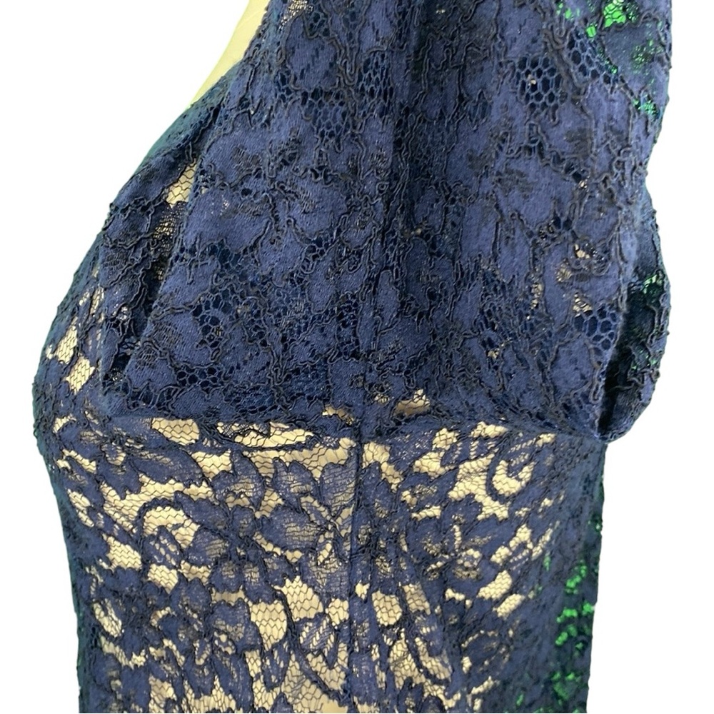 Diane Von Furstenberg DVF Elisabetta Navy Blue Sheer Floral Lace Dressy Blouse - Picture 14 of 16